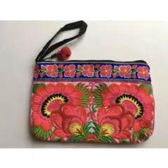 モン族刺繍ポーチ (ピンク)