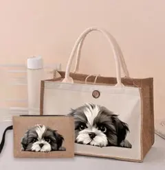 犬柄バッグ　ポーチ付き　犬バッグ　ミニトートバッグ　新品　ランチバッグ