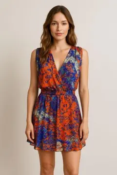 オレンジ青グラデーションミニドレス