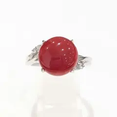 新品【プラチナ】リング サンゴ　ダイヤ0.05ct 9号 5.7g