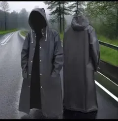 最終特価^_^ 黒いロング丈レインコート フード付き