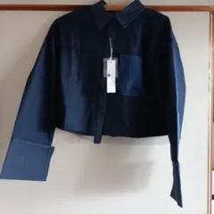 ダークブルー クロップドシャツ 長袖