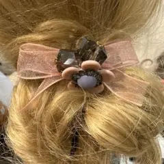 大特価★⭐︎ヘアゴム548Aキラキラビーズ付可愛いリボン梅の花ビジューヘアゴム高級