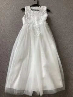 美品✨キッズ フォーマルドレス 白色 レース ビーズ刺繍 ノースリーブ