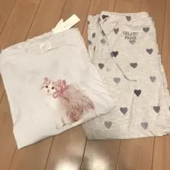 ジェラートピケ　CAT 猫　ワンポイント　セットアップ　パジャマ　ルームウェア