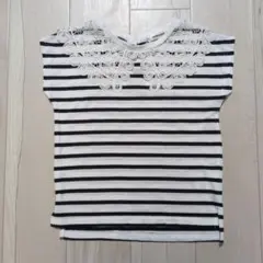 GLOBAL WORK ボーダー柄 レース付き Tシャツ 110cm 美品のサムネイル