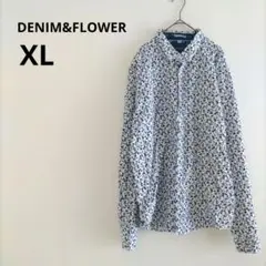 【sale】 DENIM&FLOWER シャツ 花 長袖 ホワイト ネイビー 襟