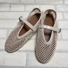 Futier land ベルト メッシュ バレエ フラット シューズ 38