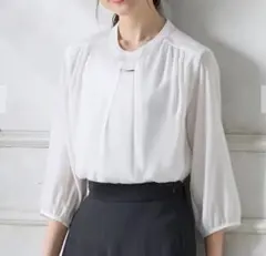 Honeys ハニーズ GLACIER アクセ付７分袖ボウタイブラウス M 白