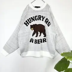 新品 【着画あり】 クマ刺繍 長袖ニット セーター ユニセックス グレー　L