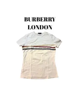 【美品】BURBERRY LONDON ストレッチ半袖Tシャツ ライン 白