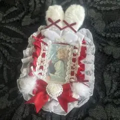 トレカケース フリル レースデコ うさ耳 うさぎ リボン B8 赤 レッド