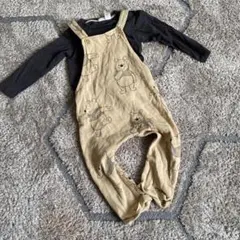 クマプーさんのイラスト付きオーバーオールセット 90 cm