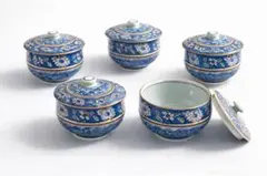 有田 染付 蓋付湯呑み5客