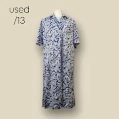1085 【used】　シャツ　ワンピース　紫系　５分袖　花柄　13号　涼しい