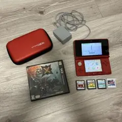 ニンテンドー3DS本体充電器ケースペン ゲームソフトセット メタリックレッド