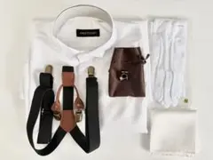 新郎5点セット-ウィングカラーシャツ・サスペンダー・カフスボタン・手袋・チーフ-