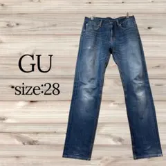 GU 【28】ストレッチスキニーデニム・ダメージ風合い・ブルー・ジーユー