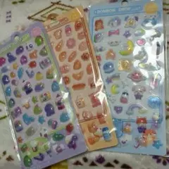 3D　ぷくぷくシール　カラフル 3種セット　恐竜　クマ　ネコ　アニマル