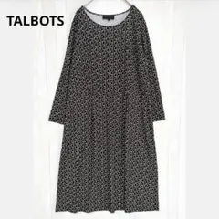 TALBOTS タルボット 総柄 ワンピース L ストレッチ 幾何学柄 黒 長袖のサムネイル