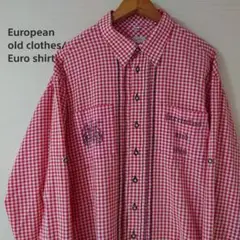 ☆EU古着チロルシャツ/ビスケットボタン/ヨーロッパ古着/ビッグサイズ/XXL
