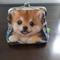 柴ちゃん 柴犬 チャーム付き がま口ポーチ