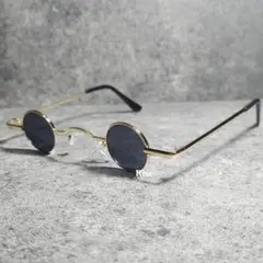 サングラス 丸メガネ 眼鏡 レトロ ラウンド UV ブラック ミリタリー風