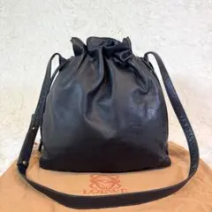 人気✨ロエベ ショルダーバッグ フラメンコ 巾着 ブラック レザー アナグラム