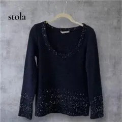 stola ネイビー 長袖ニット M スパンコールのサムネイル