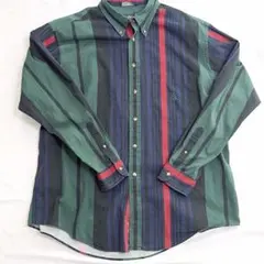 希少✨ 90s ノーティカ マルチストライプ長袖シャツ ネイビー グリーン