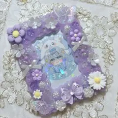 B8 硬質ケースデコ　ホイップデコ　トレカケースデコ（紫リボンお花）