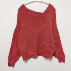 7-111 Free People オフショルダー ニット 赤 ブラウン ピンク