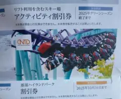 那須ハイランドパーク割引券１枚　株主優待