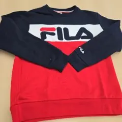 FILA ロゴ入り 起毛トレーナー ネイビー/レッド Mサイズ