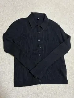 UNIQLO メリノリブポロカーディガン　ブラック