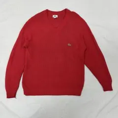 【希少USA製】ラコステ コットンニット 赤 Vネック L 身幅67 超ビッグ