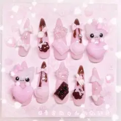 ネイルチップ 量産型 地雷系 平成女児 スカルプ 付け爪 ピンク バレンタイン