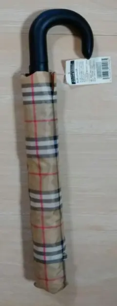 男女兼用トラッドチェック柄 ワンタッチ折りたたみ傘(ベージュ)