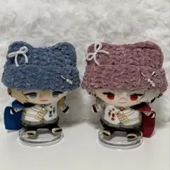 【ブルー、赤ピンク】にじぱぺっと ぬい服 10cm 猫耳帽子 2個セット