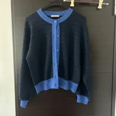 ehkä sopo 長袖バイカラーカーディガン ネイビー/ブルー