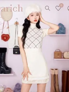 Darich チェックファーニット ワンピース