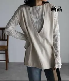 【apretro】ディープVネックポケット付きベスト