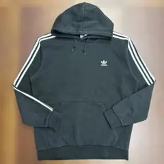 adidas プルオーバーパーカー トレフォイルロゴ 刺繍 古着 黒 Lサイズ