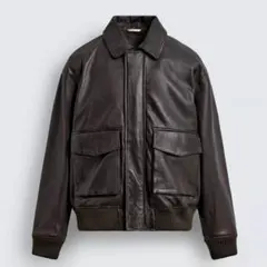 ZARA メンズ 本革 レザージャケット ダークブラウン 茶 ルーズサイズ 襟のサムネイル