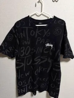 STUSSY ステューシー フォント総柄Tシャツ ブラック 古着　L