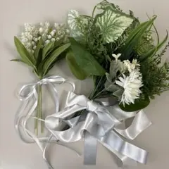 結婚式 ウェルカムスペース 造花ブーケ2点セット 韓国風 ホワイトグリーン