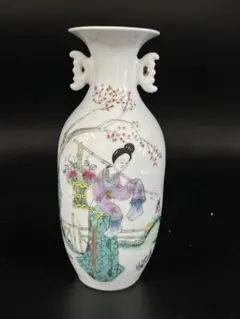 清 三希堂精鑑璽 紅衣美女踏雪図詩文大花瓶 高さ約72.5cm WWTT363