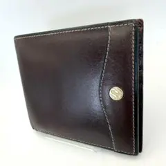 良品 ゴールドファイル☆メンズ ２つ折りウォレット 折財布 レザー 本革 濃茶のサムネイル