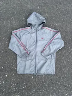 00s NIKE ナイロンジャケット M グレー×赤スウッシュ Y2K