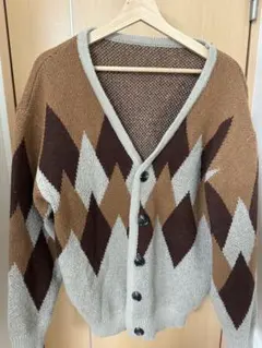 アーガイル柄 ニットカーディガン ブラウン系